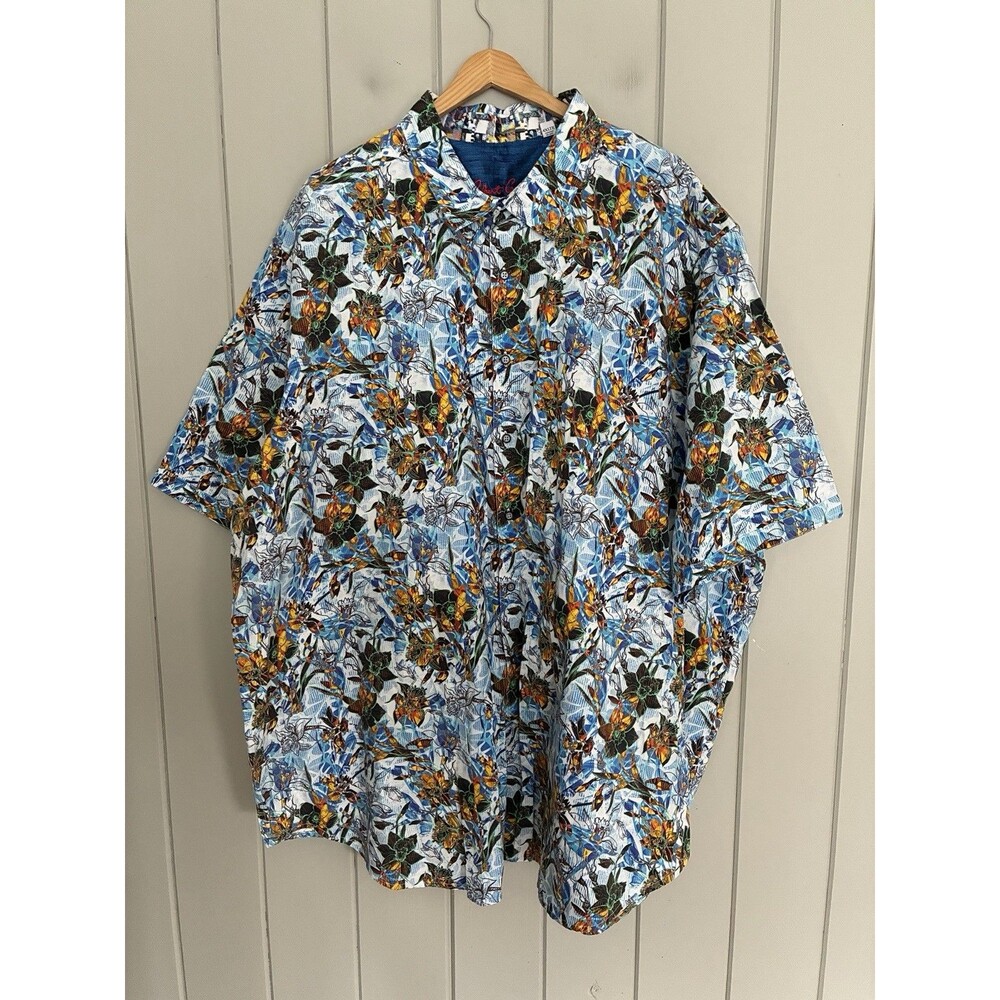 Robert Graham Men's Button Up Shirt 4XLT Blue Gold Future Floral Collar